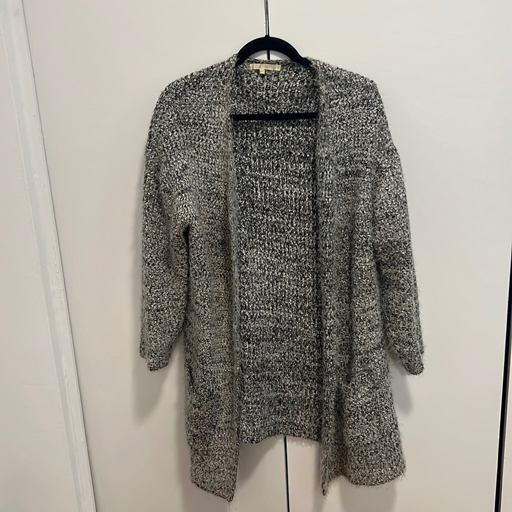 Black and white long open cardigan
